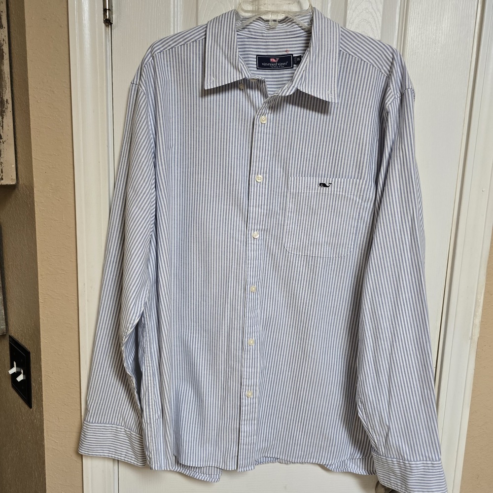 Vineyard Vines Shirt Mens XL Blue White Striped Whale Long Sleeve Button‎ Up
